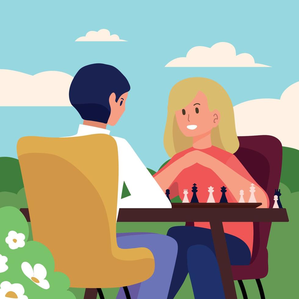 couple playing chess vector