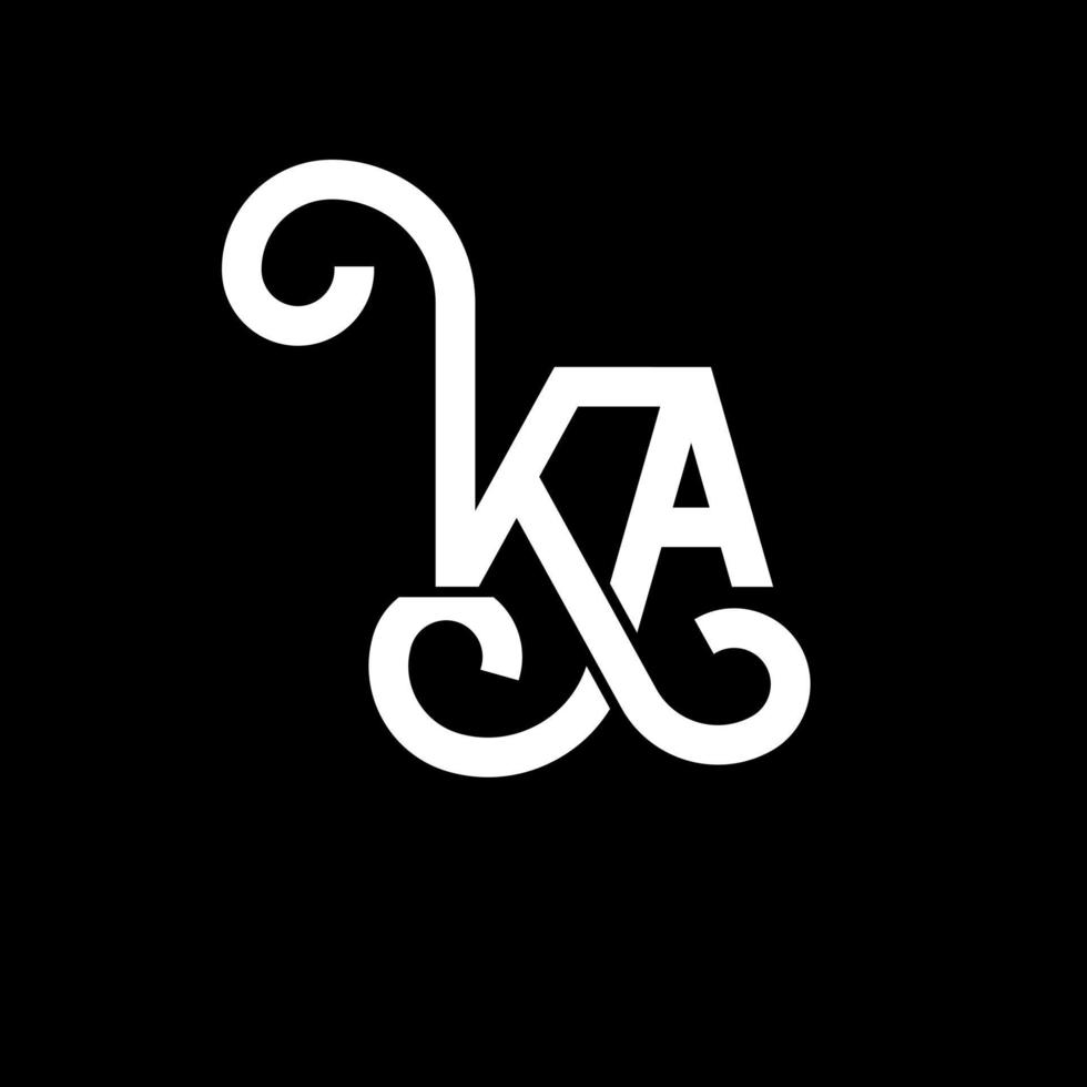 diseño de logotipo de letra ka sobre fondo negro. ka concepto creativo del logotipo de la letra de las iniciales. diseño de letras ka. ka diseño de letras blancas sobre fondo negro. logotipo de ka, ka vector