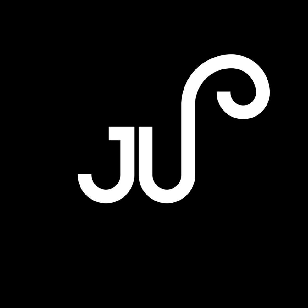 diseño de logotipo de letra ju sobre fondo negro. ju concepto creativo del logotipo de la letra de las iniciales. diseño de letra ju. ju diseño de letras blancas sobre fondo negro. logotipo de ju, ju vector