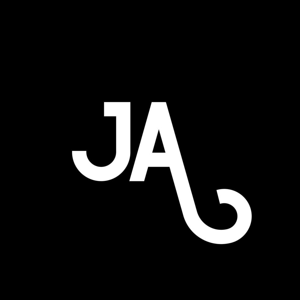 diseño de logotipo de letra ja sobre fondo negro. j concepto creativo del logotipo de la letra de las iniciales. ja diseño de letras. ja diseño de letras blancas sobre fondo negro. ja, ja logotipo vector