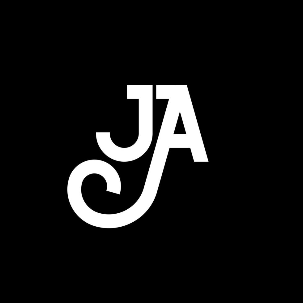 diseño de logotipo de letra ja sobre fondo negro. j concepto creativo del logotipo de la letra de las iniciales. ja diseño de letras. ja diseño de letras blancas sobre fondo negro. ja, ja logotipo vector