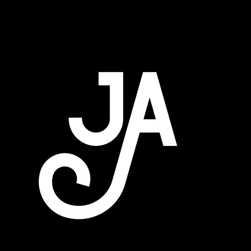 diseño de logotipo de letra ja sobre fondo negro. j concepto creativo del logotipo de la letra de las iniciales. ja diseño de letras. ja diseño de letras blancas sobre fondo negro. ja, ja logotipo vector