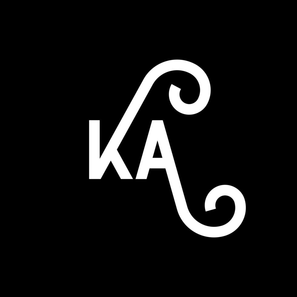 diseño de logotipo de letra ka sobre fondo negro. ka concepto creativo del logotipo de la letra de las iniciales. diseño de letras ka. ka diseño de letras blancas sobre fondo negro. logotipo de ka, ka vector