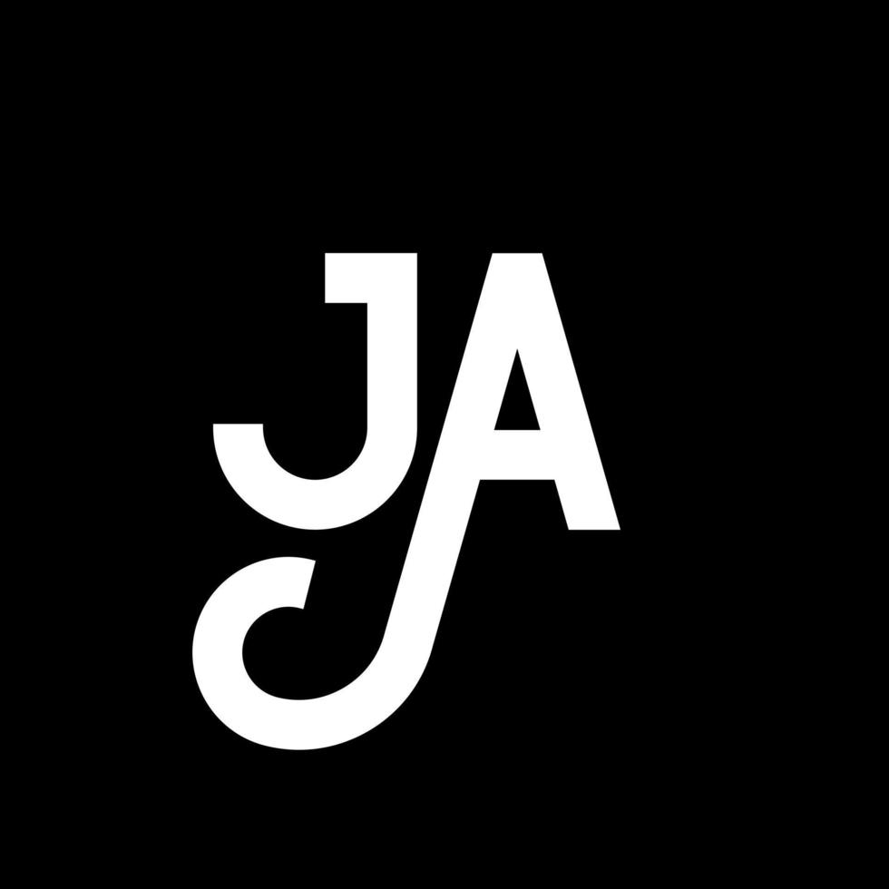 diseño de logotipo de letra ja sobre fondo negro. j concepto creativo del logotipo de la letra de las iniciales. ja diseño de letras. ja diseño de letras blancas sobre fondo negro. ja, ja logotipo vector