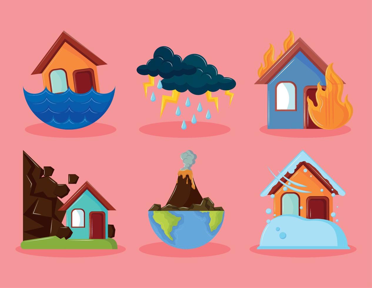 set of natural disasters cartoon vector