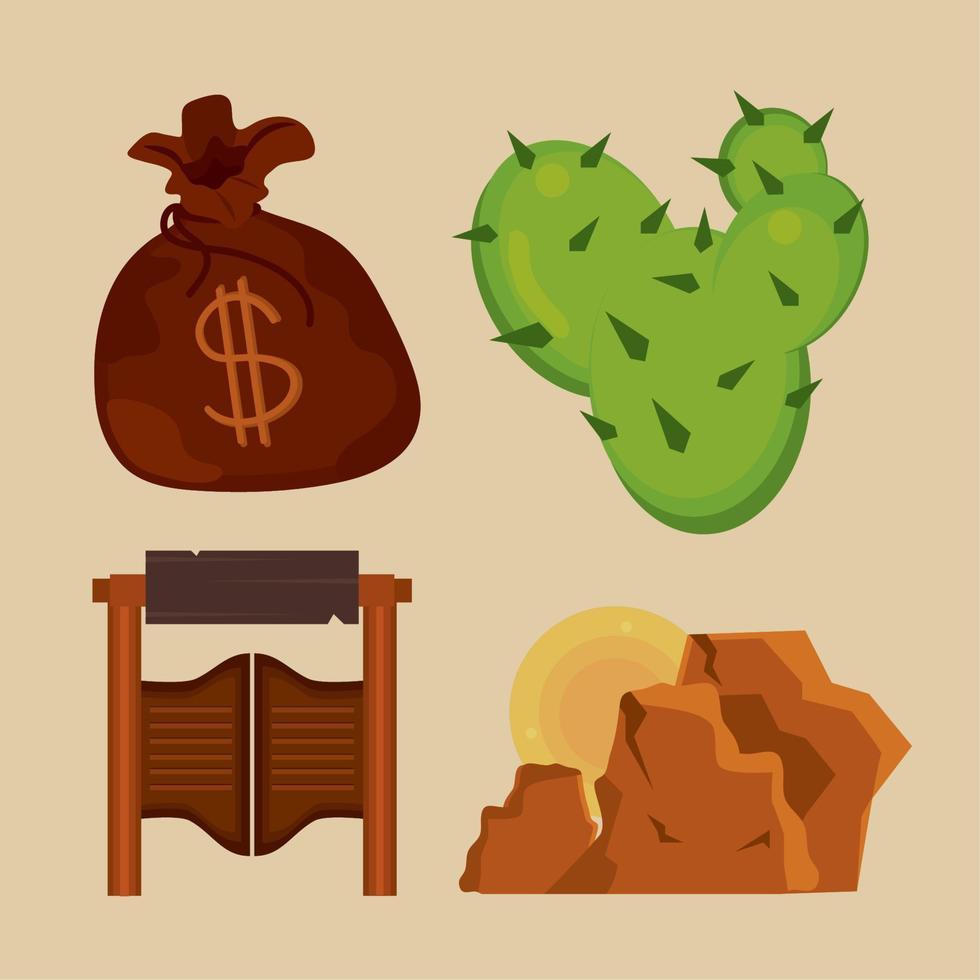 wild west icon collection vector