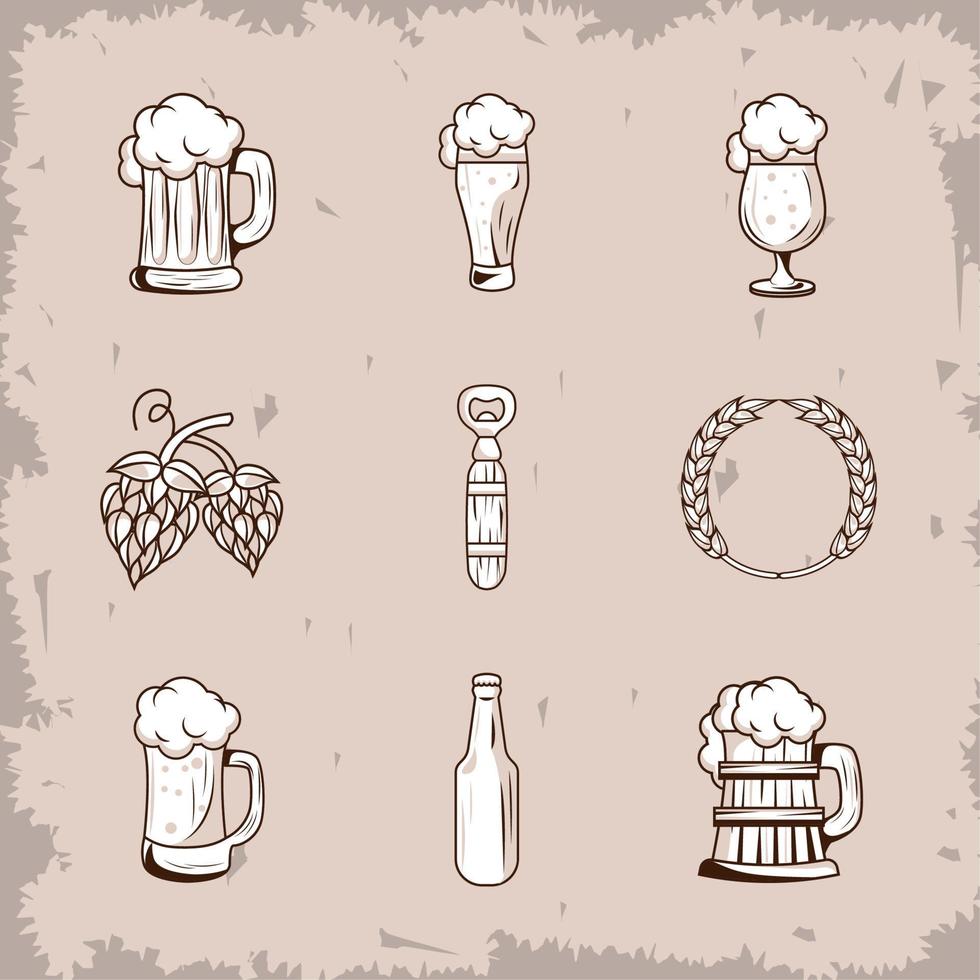 nine beers drinks icons vector