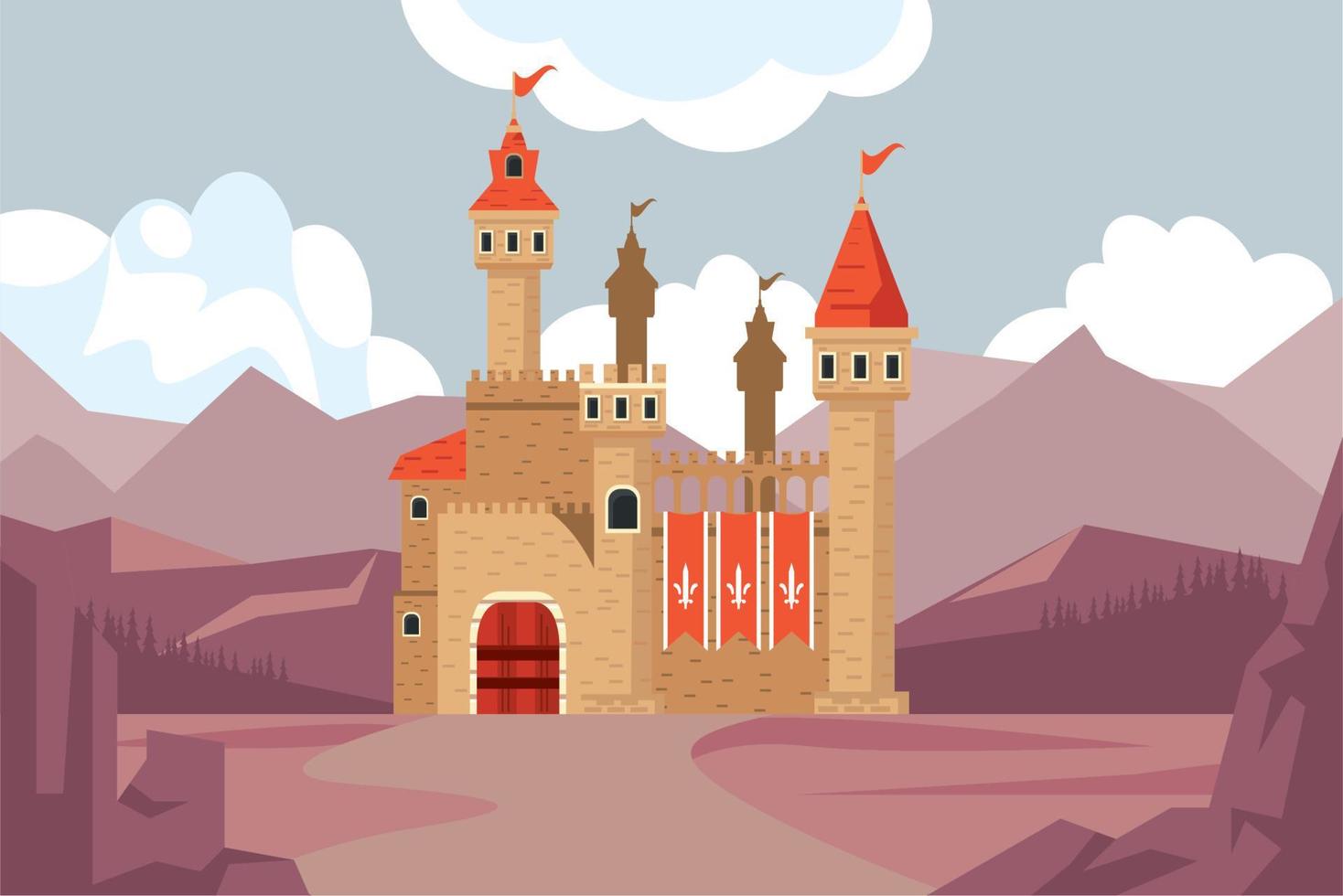 castillo amarillo en el paisaje vector