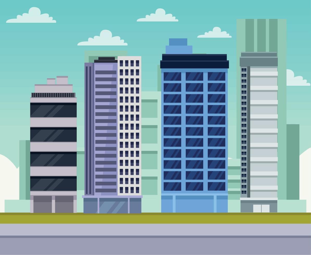 four city buildings scene vector