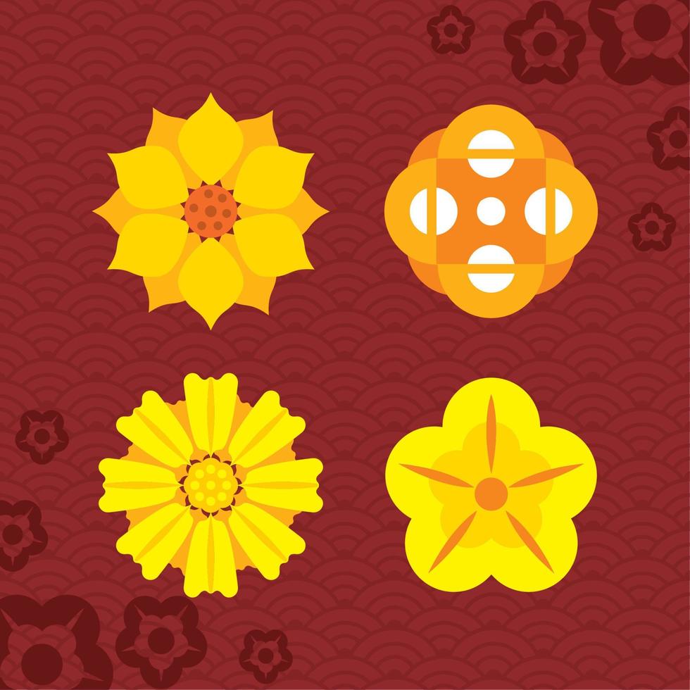 four chinese flowers vector