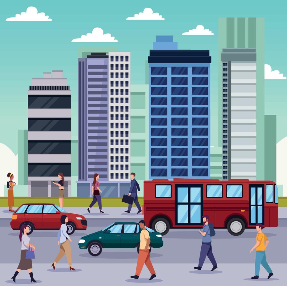 persons walking on the city vector