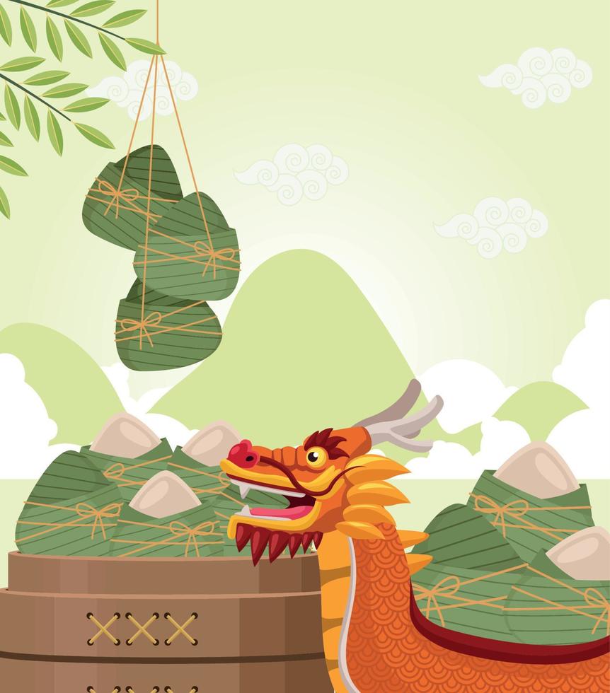 zongzi and dragon boat vector
