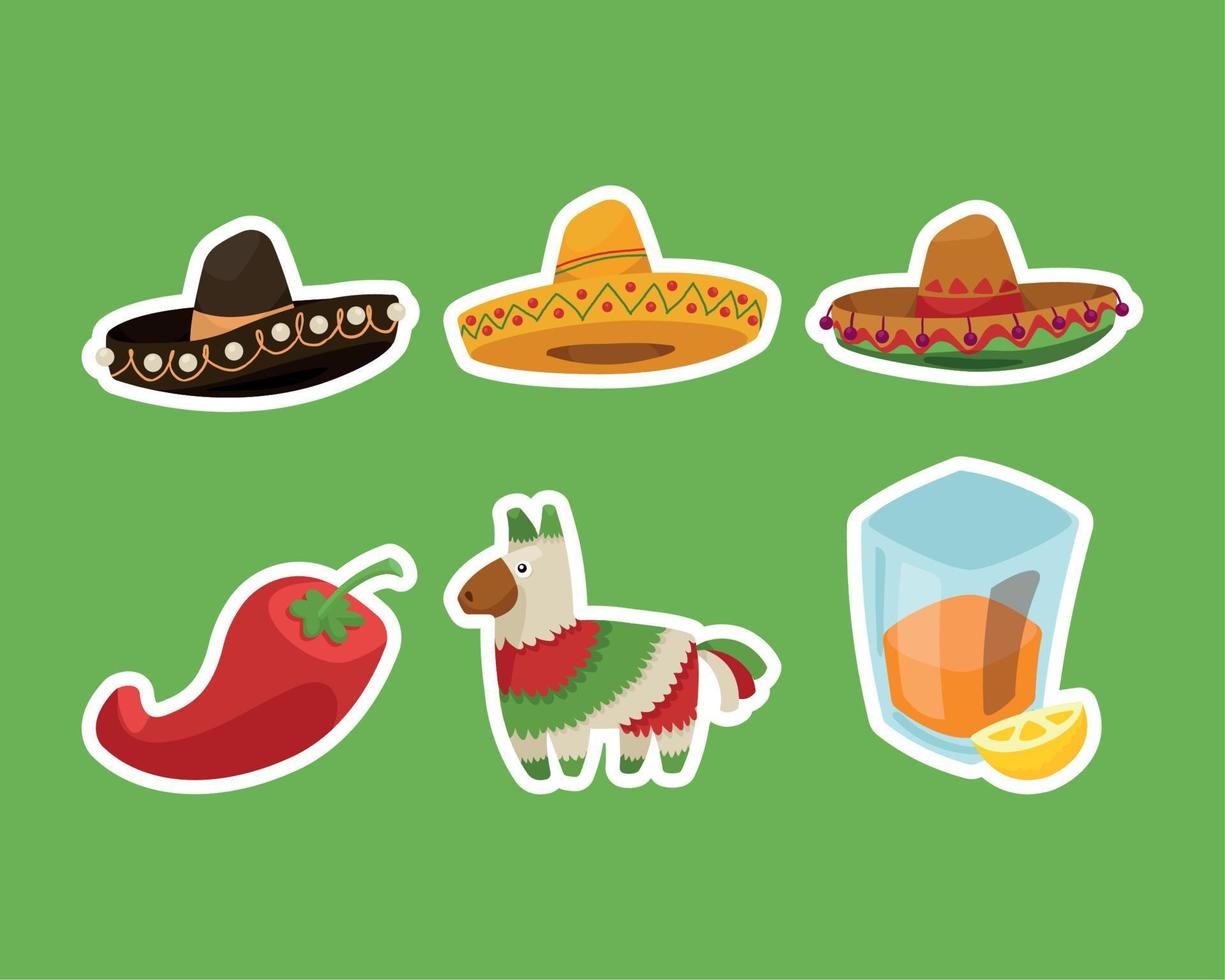 six cinco de mayo icons vector