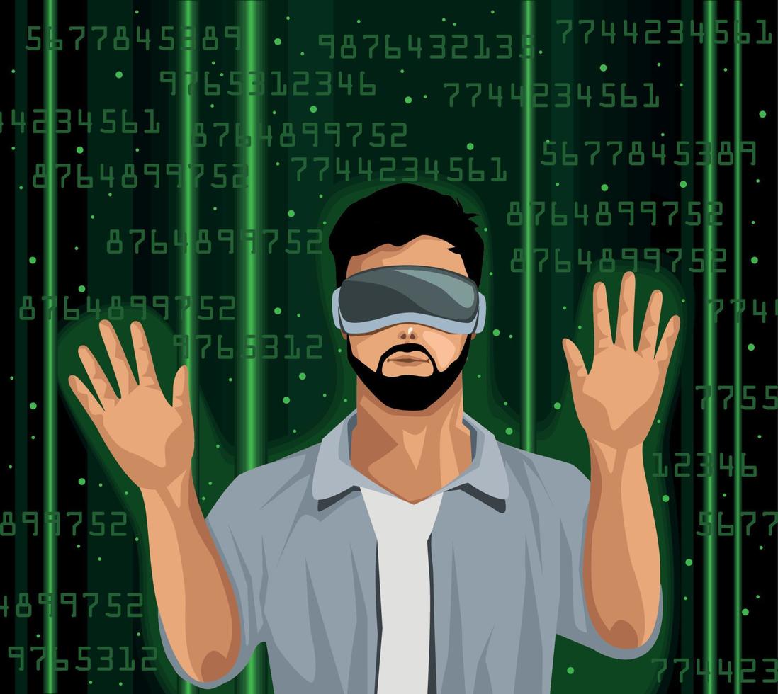 bearded man in the metaverse vector