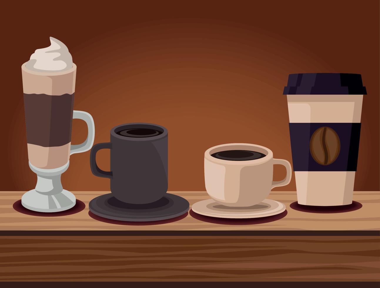 cuatro productos de bebidas de café vector