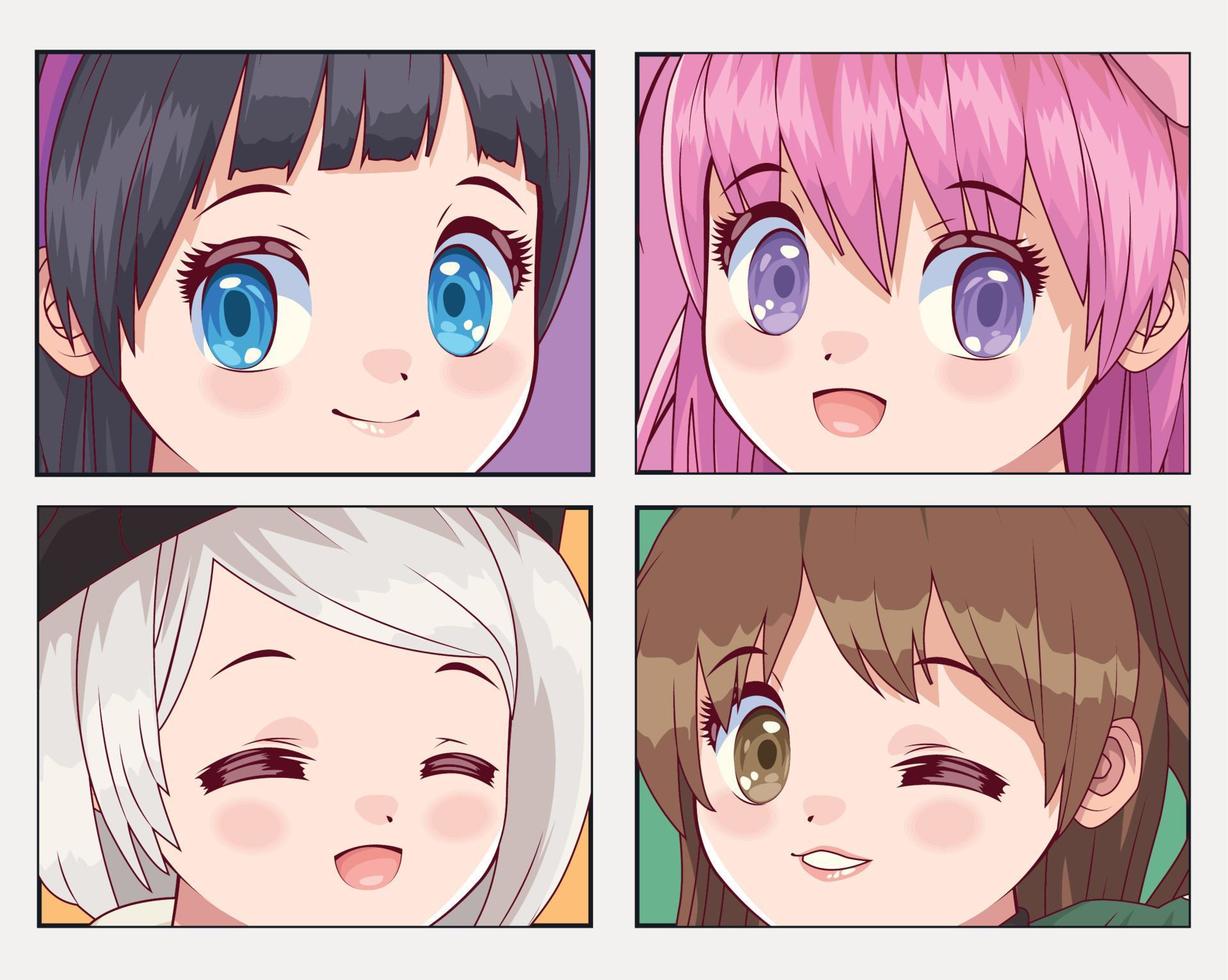 cuatro chicas estilo anime vector