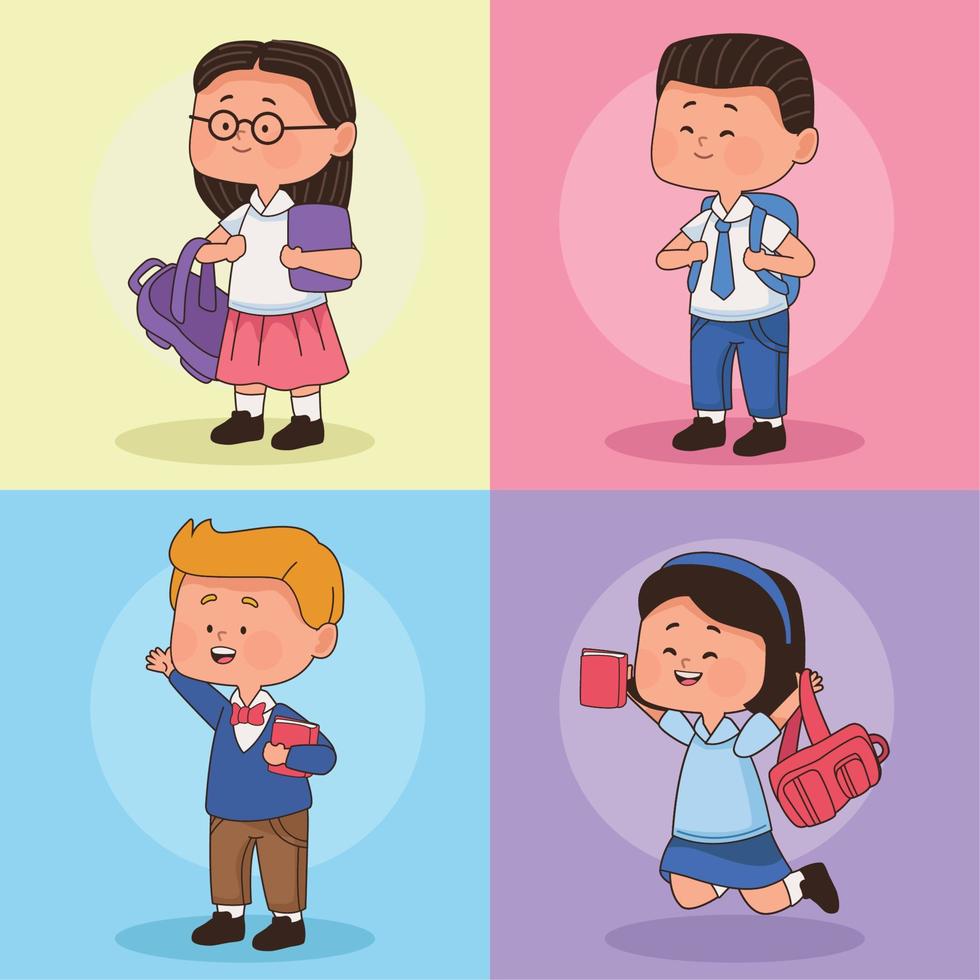 four little students vector
