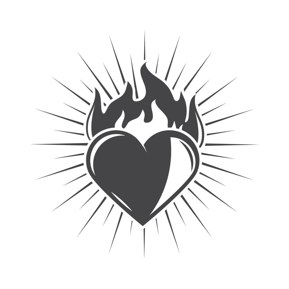 tatuaje de corazón en llamas vector