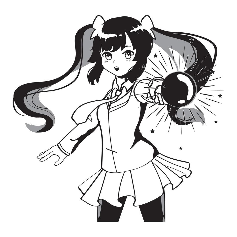 anime girl with crystal ball vector