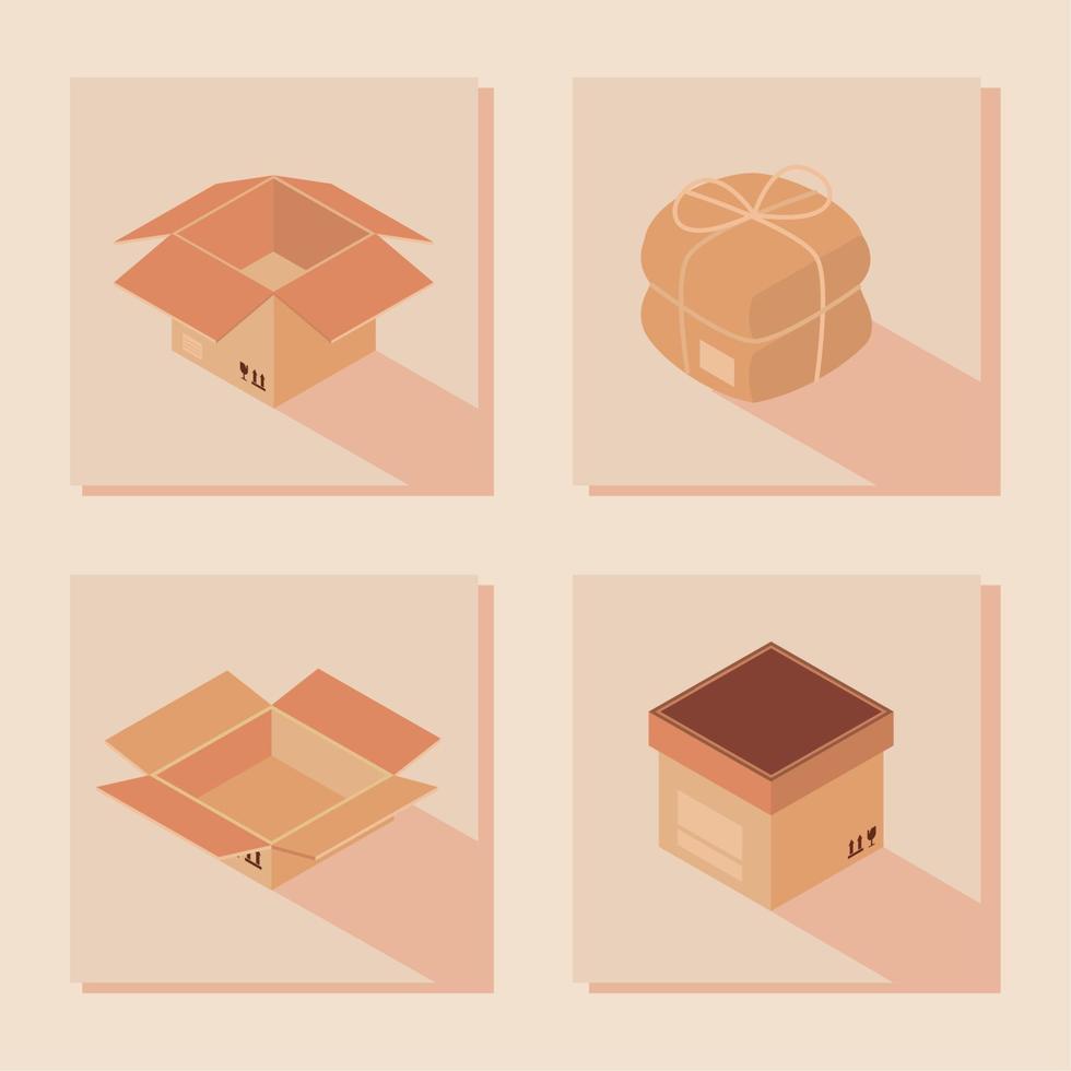 isometric carton packaging vector