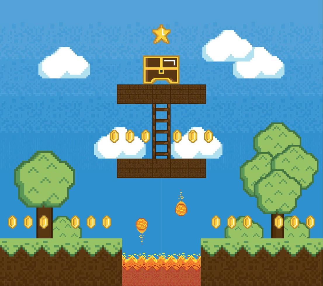 pixelart videogame treasure vector