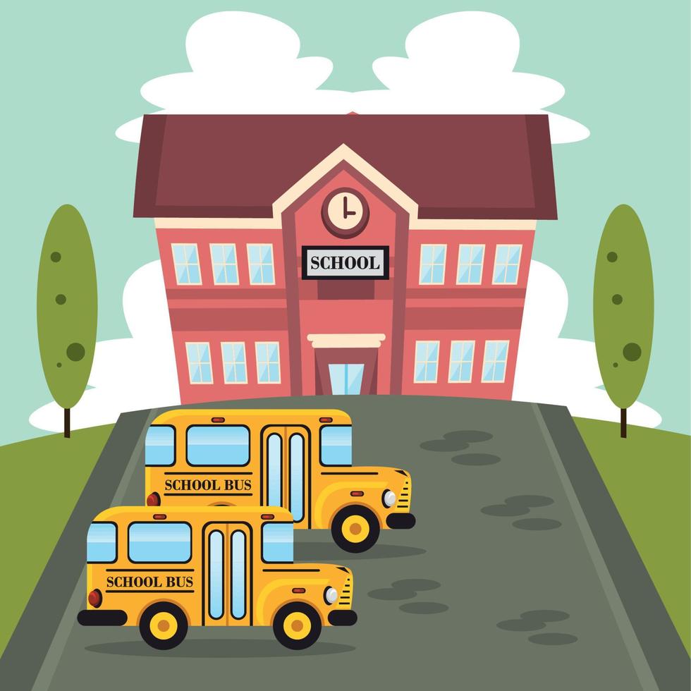 two buses and school vector