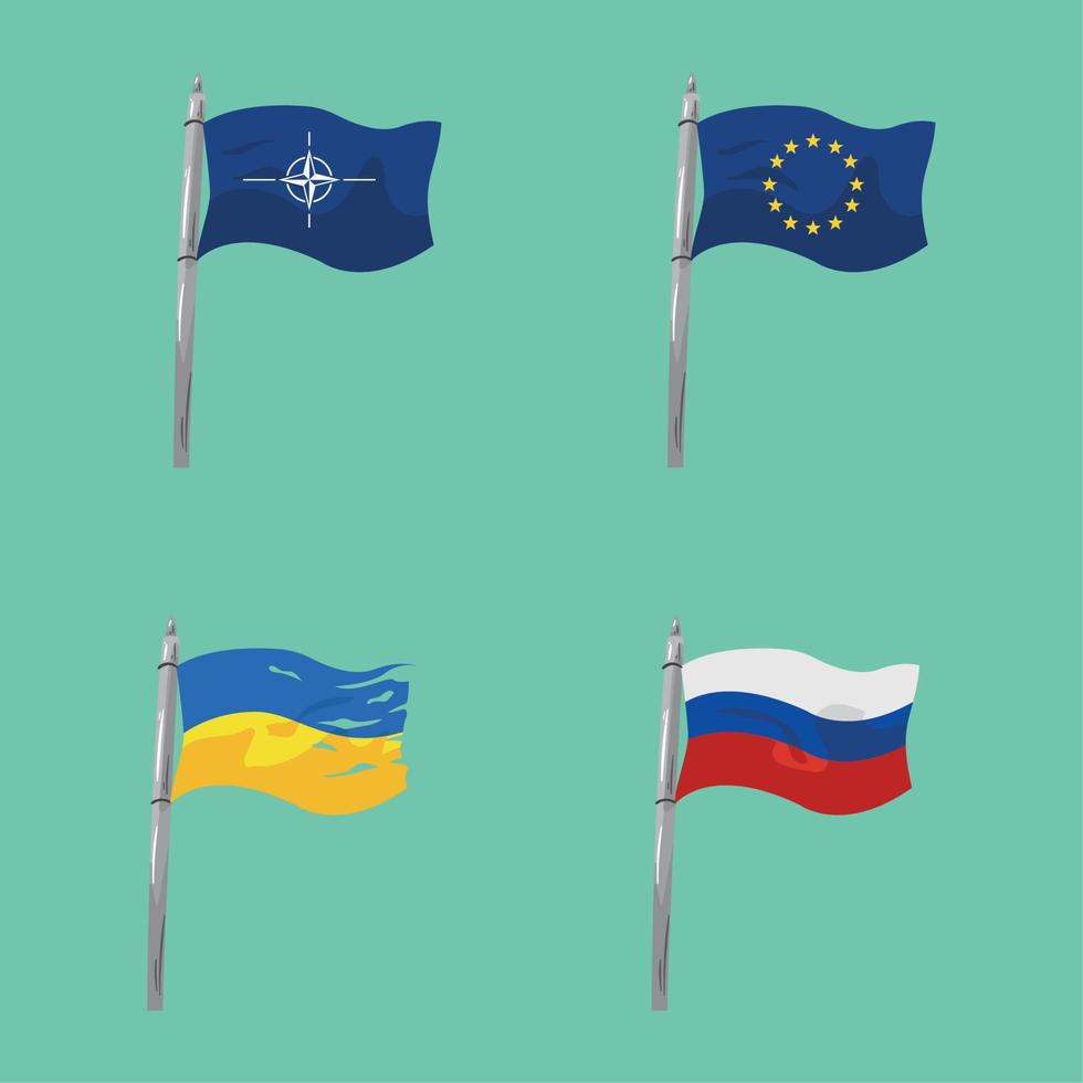 four ukrainian war flags vector