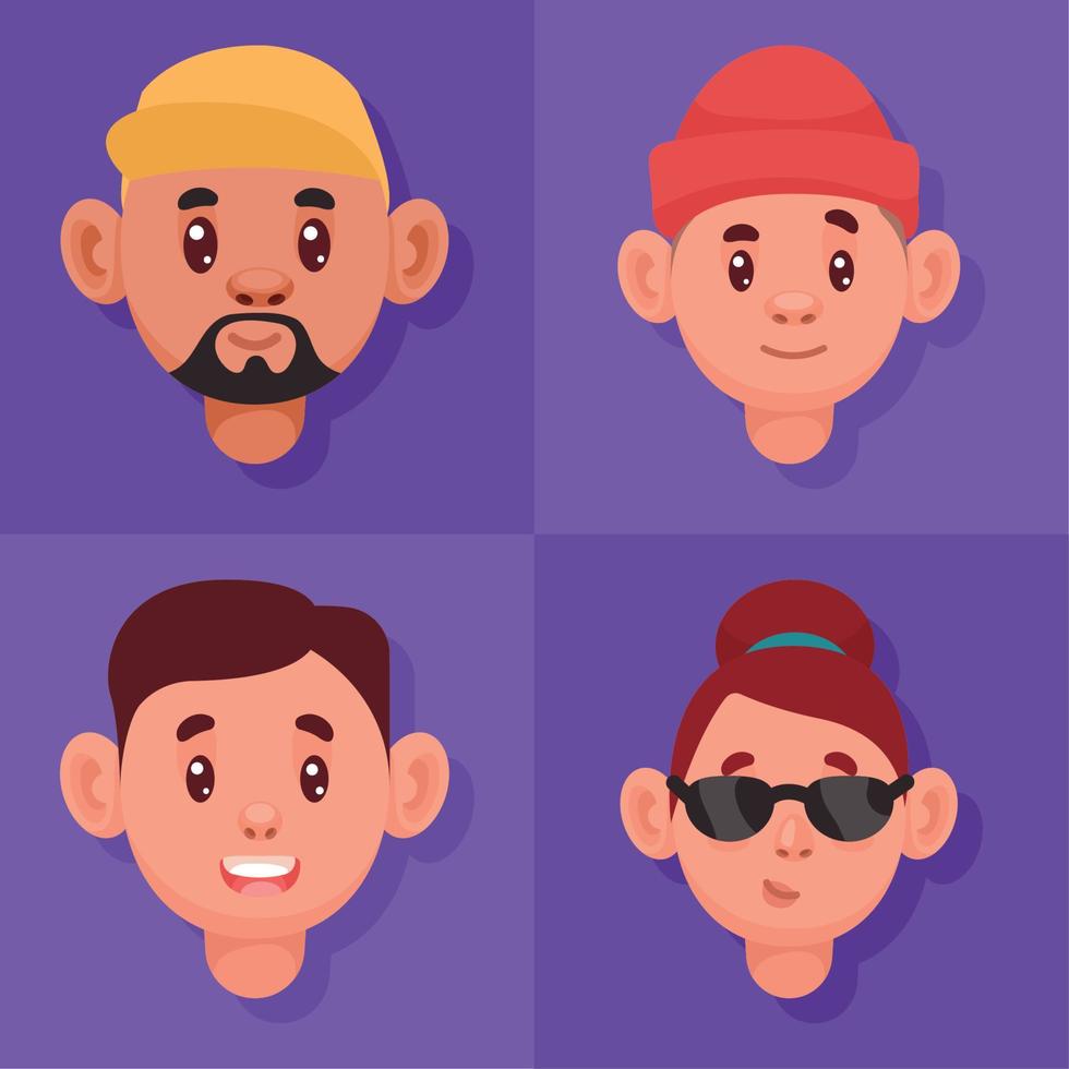 four heads persons comic vector