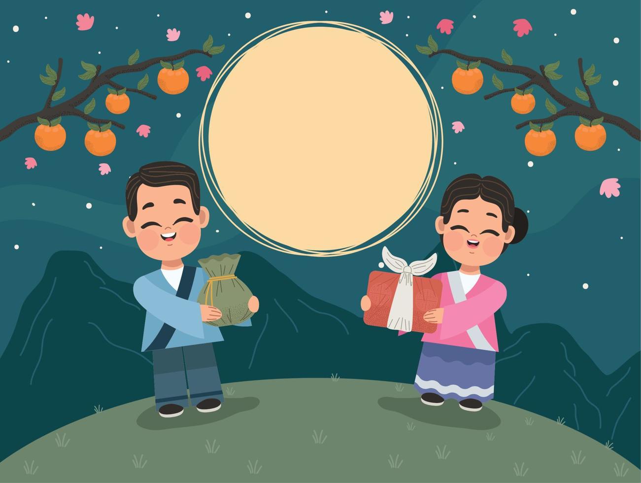 couple in chuseok celebration vector