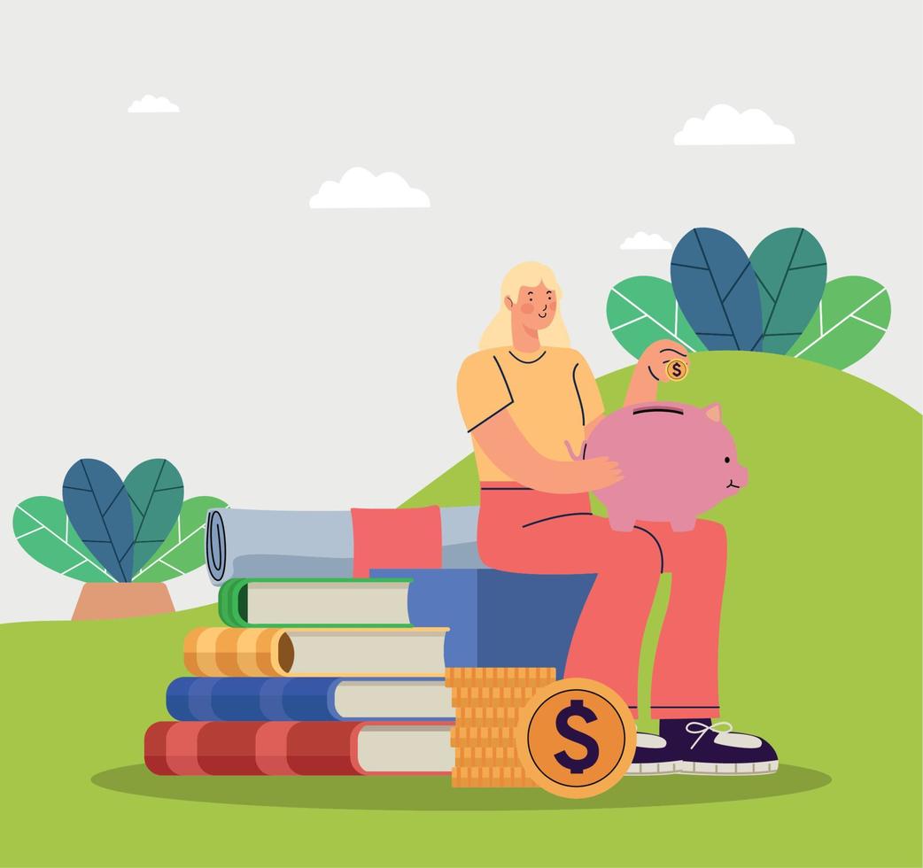 student girl with savings scene vector