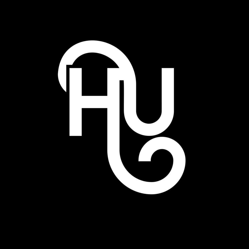 HU letter logo design on black background. HU creative initials letter logo concept. hu letter design. HU white letter design on black background. H U, h u logo vector