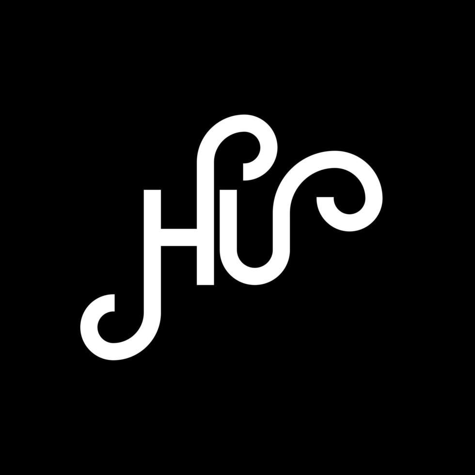 diseño de logotipo de letra hu sobre fondo negro. concepto de logotipo de letra de iniciales creativas hu. diseño de letra hu. hu diseño de letras blancas sobre fondo negro. logotipo de hu, hu vector