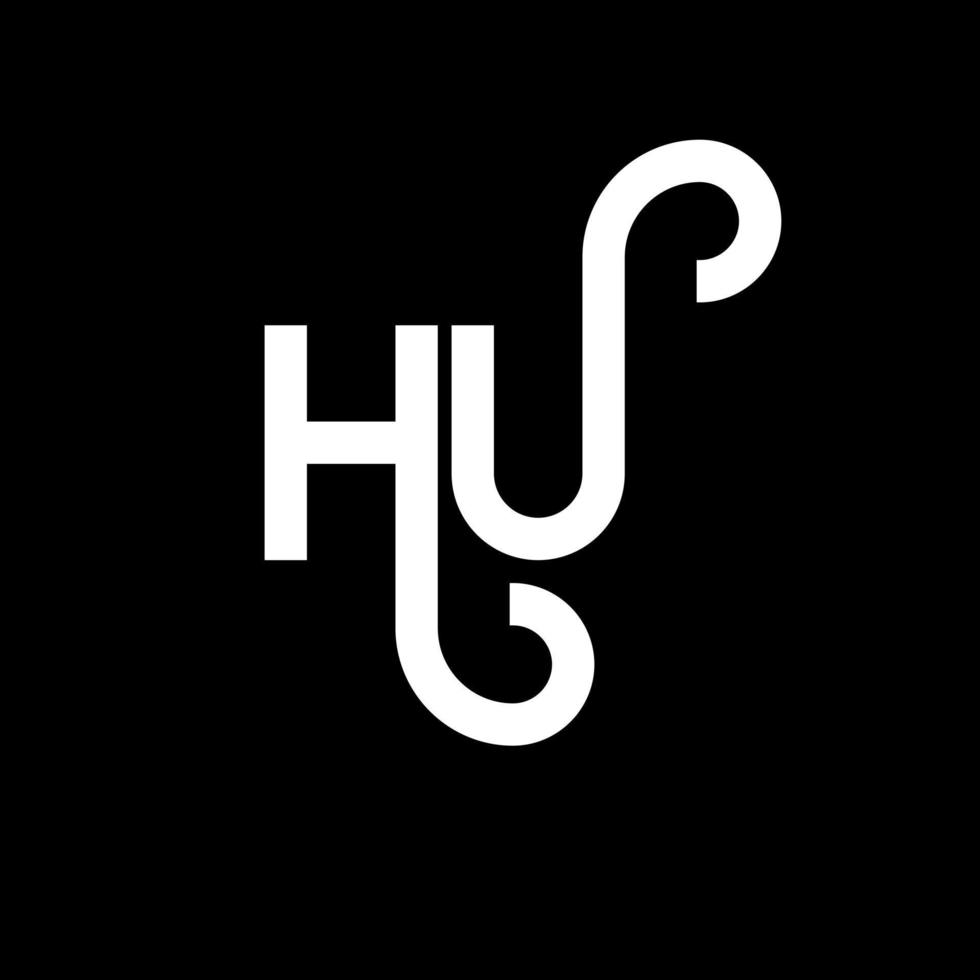 diseño de logotipo de letra hu sobre fondo negro. concepto de logotipo de letra de iniciales creativas hu. diseño de letra hu. hu diseño de letras blancas sobre fondo negro. logotipo de hu, hu vector