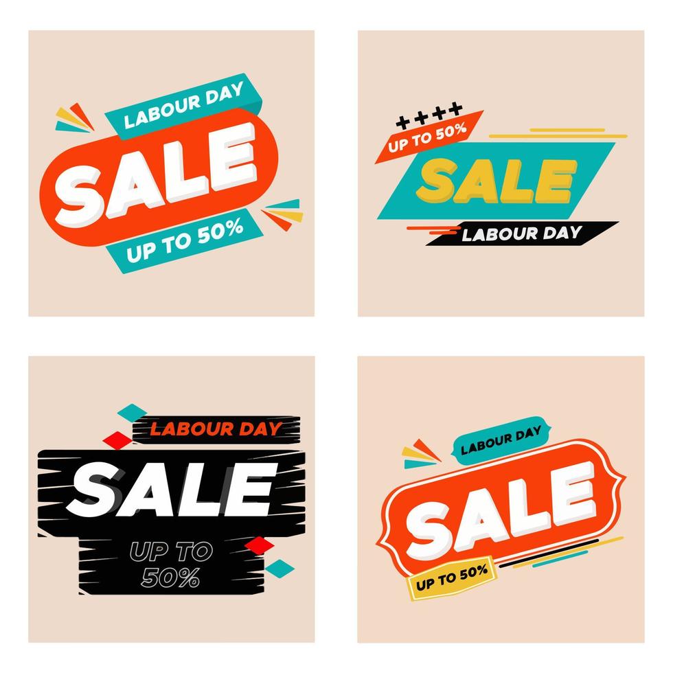 Labor Day text design collection for sale. Big deals on Labor Day sales events vector