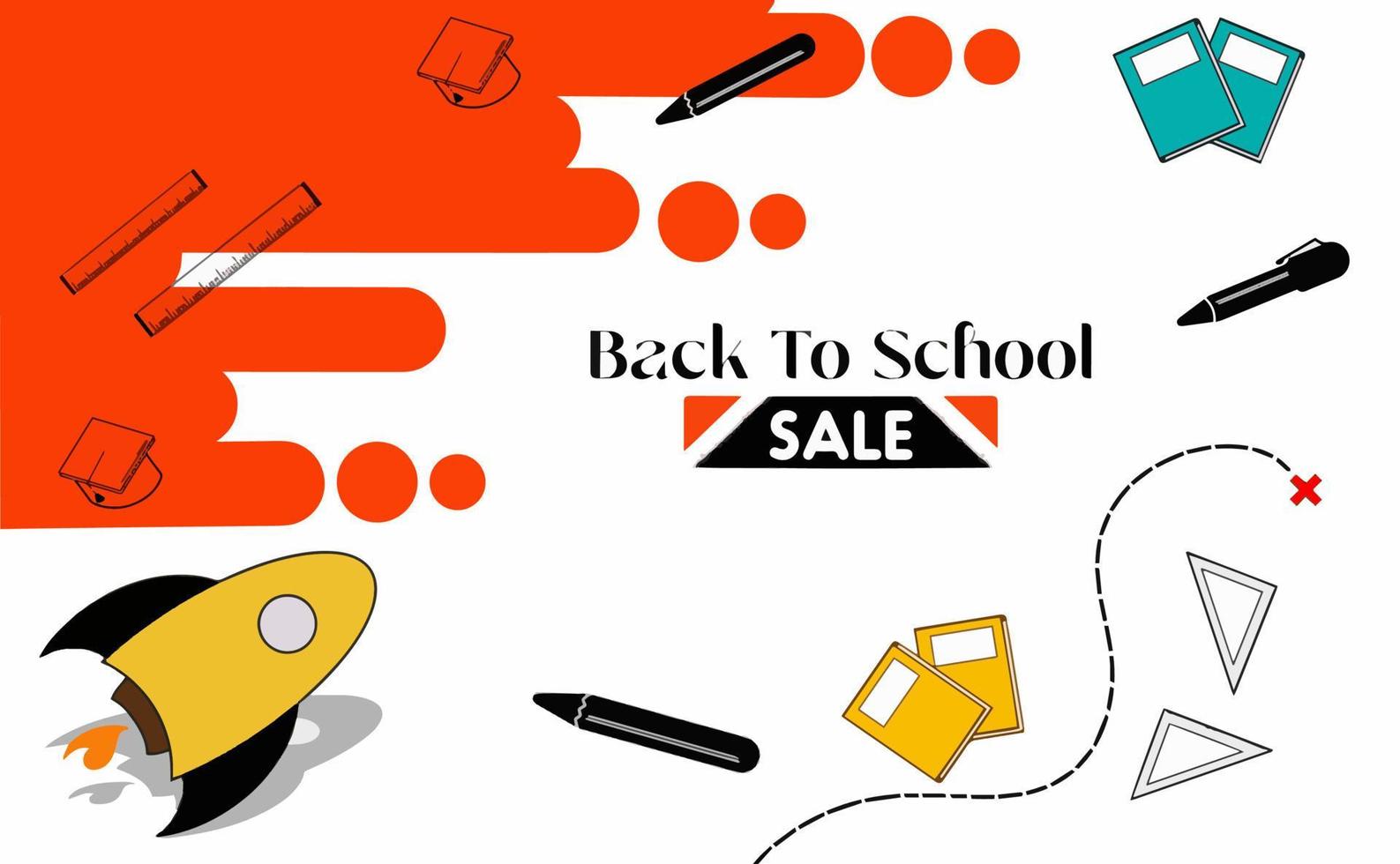 banner horizontal de ventas de regreso a la escuela. primer día de clases, ilustración vectorial vector