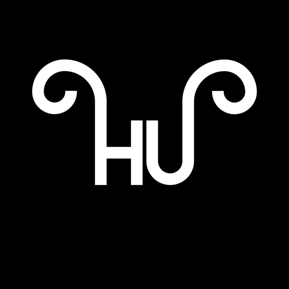 diseño de logotipo de letra hu sobre fondo negro. concepto de logotipo de letra de iniciales creativas hu. diseño de letra hu. hu diseño de letras blancas sobre fondo negro. logotipo de hu, hu vector