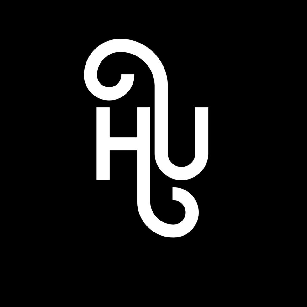 diseño de logotipo de letra hu sobre fondo negro. concepto de logotipo de letra de iniciales creativas hu. diseño de letra hu. hu diseño de letras blancas sobre fondo negro. logotipo de hu, hu vector