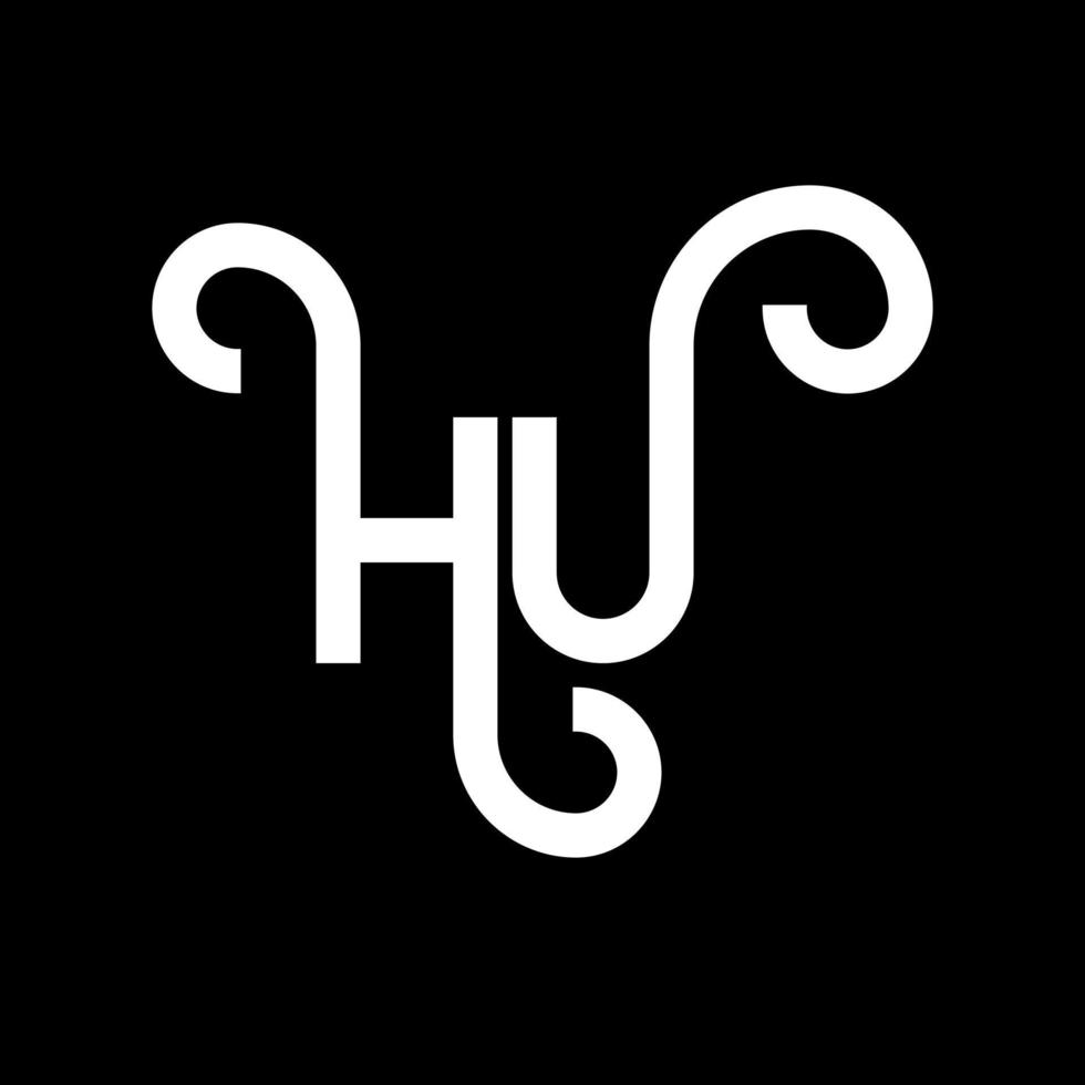 diseño de logotipo de letra hu sobre fondo negro. concepto de logotipo de letra de iniciales creativas hu. diseño de letra hu. hu diseño de letras blancas sobre fondo negro. logotipo de hu, hu vector