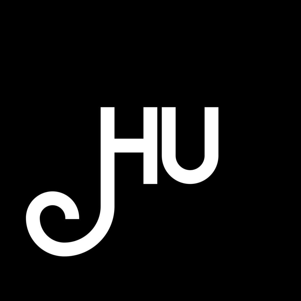 HU letter logo design on black background. HU creative initials letter logo concept. hu letter design. HU white letter design on black background. H U, h u logo vector