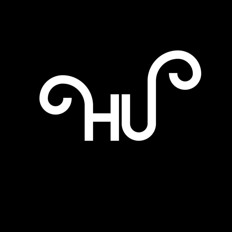 diseño de logotipo de letra hu sobre fondo negro. concepto de logotipo de letra de iniciales creativas hu. diseño de letra hu. hu diseño de letras blancas sobre fondo negro. logotipo de hu, hu vector