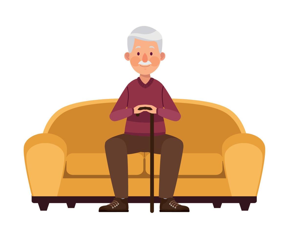 old man seated in sofa vector