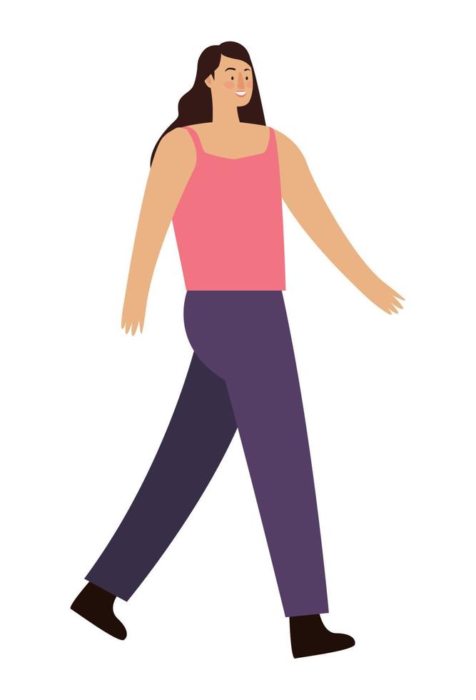 mujer joven caminando vector