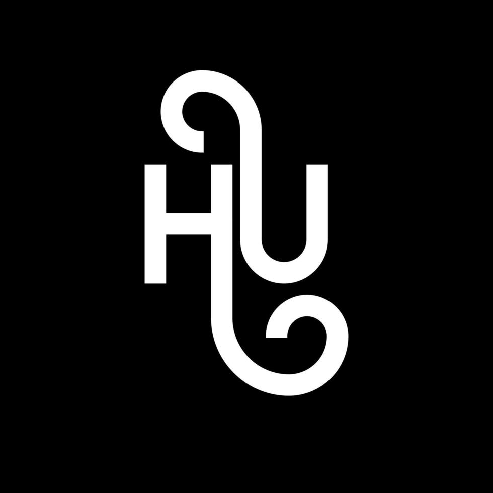 diseño de logotipo de letra hu sobre fondo negro. concepto de logotipo de letra de iniciales creativas hu. diseño de letra hu. hu diseño de letras blancas sobre fondo negro. logotipo de hu, hu vector