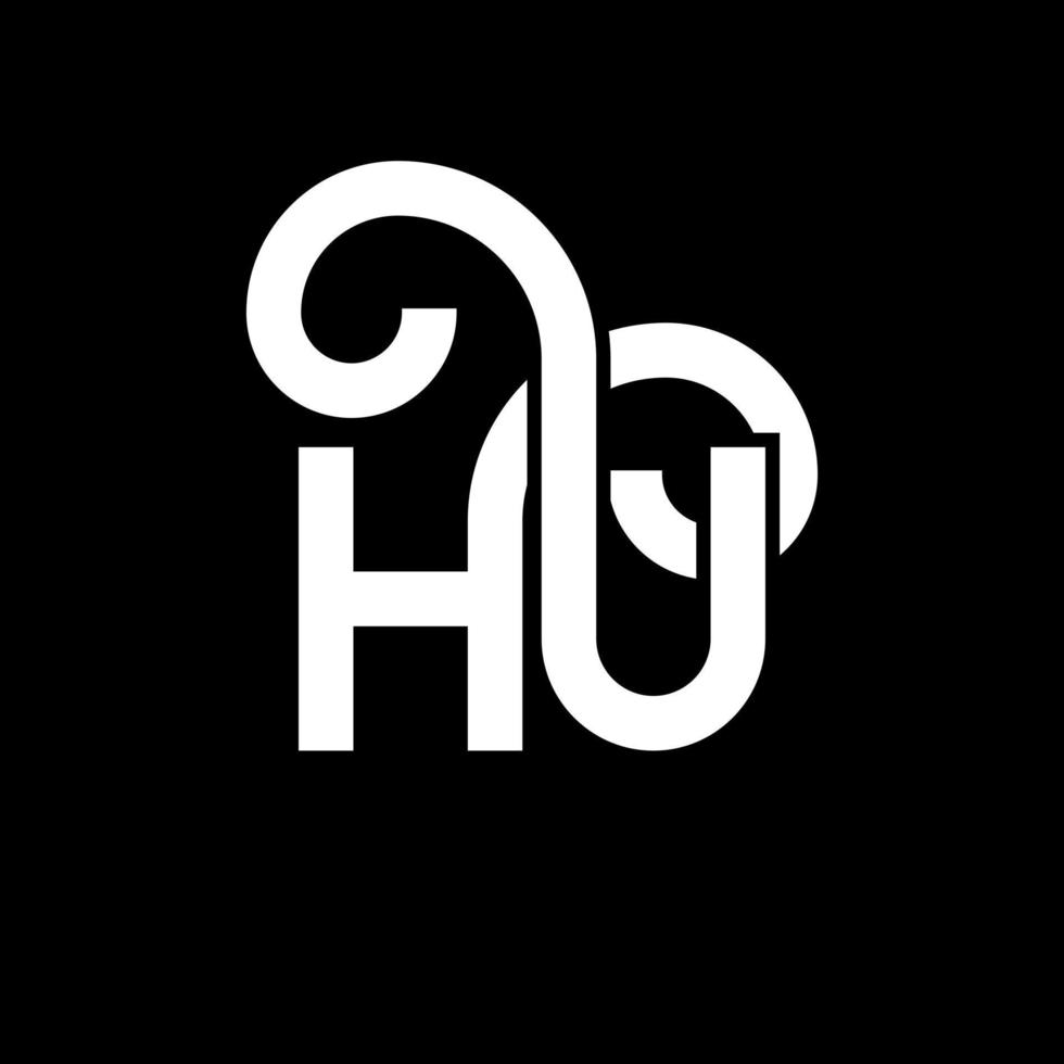 diseño de logotipo de letra hu sobre fondo negro. concepto de logotipo de letra de iniciales creativas hu. diseño de letra hu. hu diseño de letras blancas sobre fondo negro. logotipo de hu, hu vector