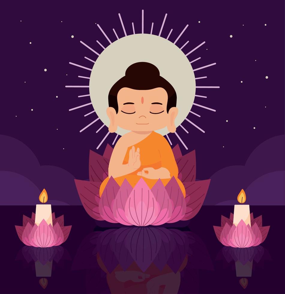 buddha meditating in a flower vector