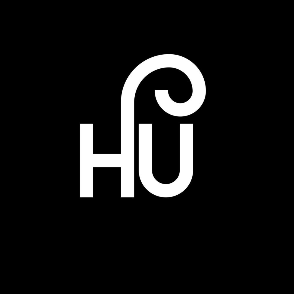 diseño de logotipo de letra hu sobre fondo negro. concepto de logotipo de letra de iniciales creativas hu. diseño de letra hu. hu diseño de letras blancas sobre fondo negro. logotipo de hu, hu vector