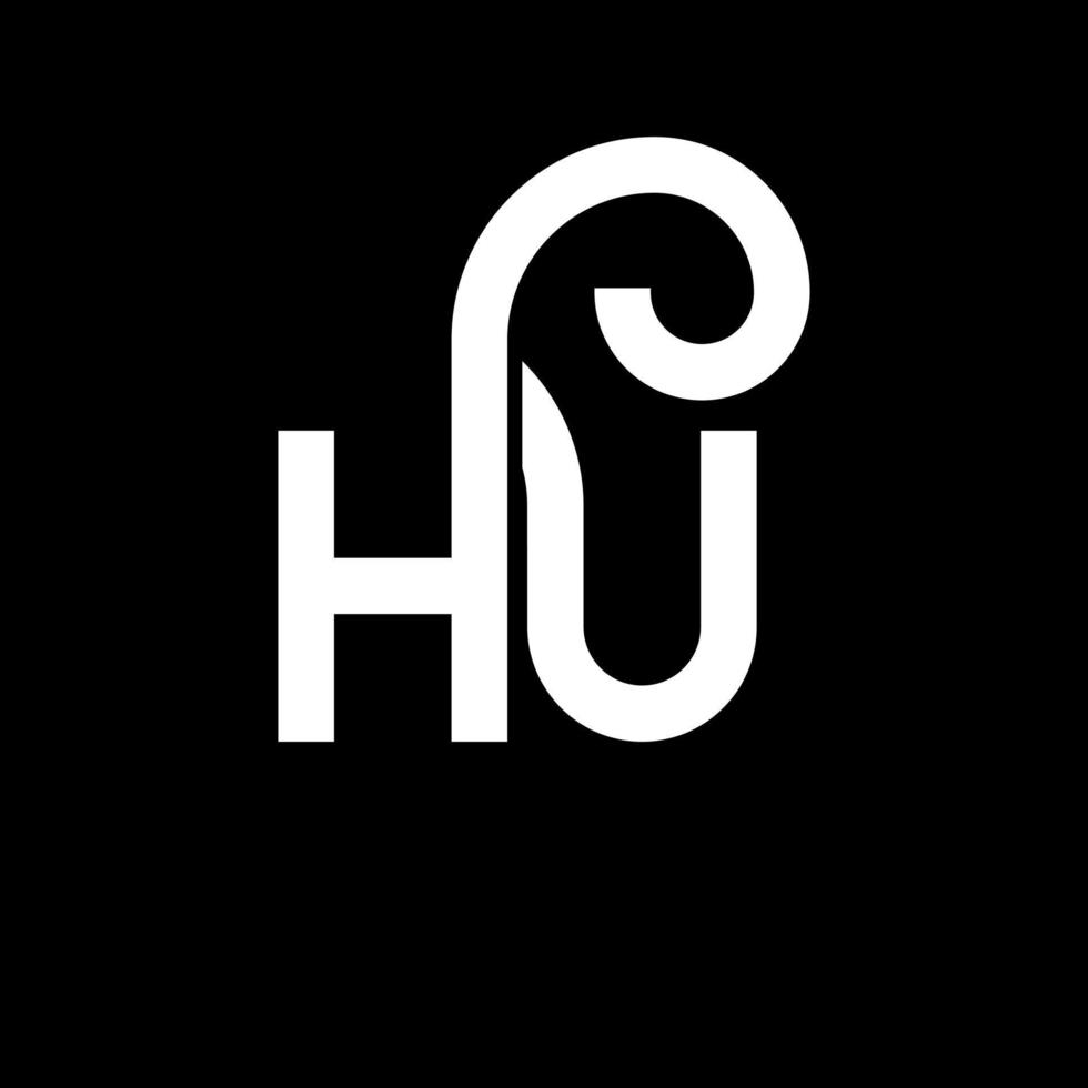 HU letter logo design on black background. HU creative initials letter logo concept. hu letter design. HU white letter design on black background. H U, h u logo vector
