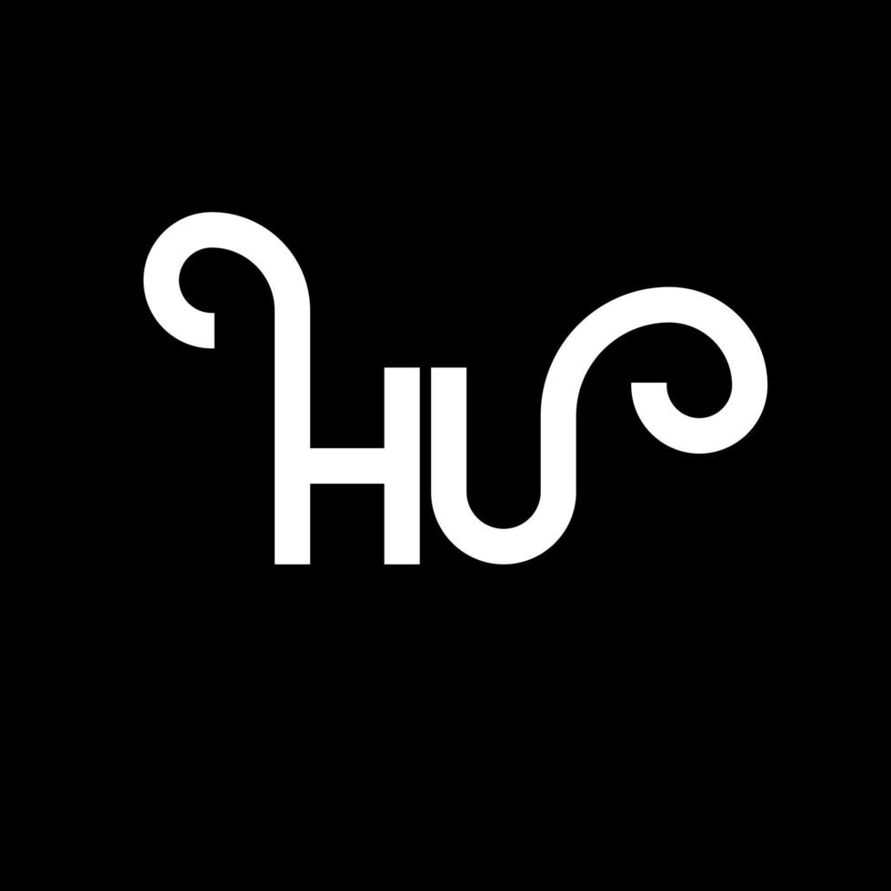 diseño de logotipo de letra hu sobre fondo negro. concepto de logotipo de letra de iniciales creativas hu. diseño de letra hu. hu diseño de letras blancas sobre fondo negro. logotipo de hu, hu vector