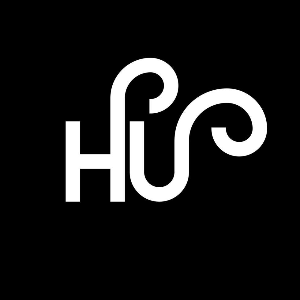 diseño de logotipo de letra hu sobre fondo negro. concepto de logotipo de letra de iniciales creativas hu. diseño de letra hu. hu diseño de letras blancas sobre fondo negro. logotipo de hu, hu vector