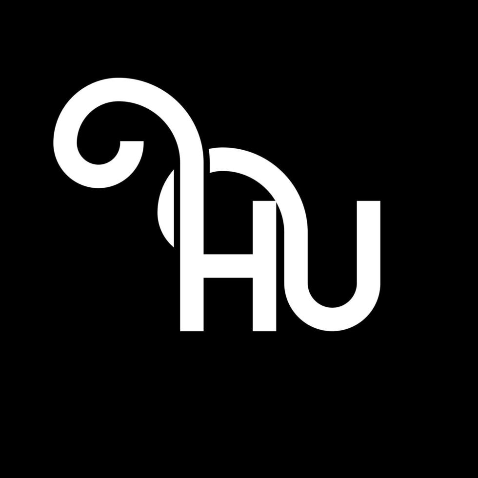 diseño de logotipo de letra hu sobre fondo negro. concepto de logotipo de letra de iniciales creativas hu. diseño de letra hu. hu diseño de letras blancas sobre fondo negro. logotipo de hu, hu vector